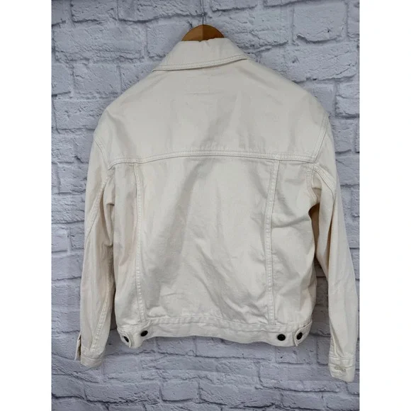We The Free Free People Cream Denim Trucker Jacket Womens XS Relaxed Fit Boho - Picture 8 of 10